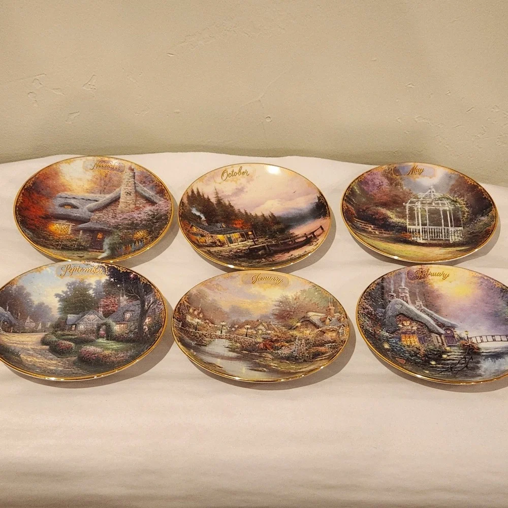 Twelve month set of Thomas Kinkade Calendar Decorative Plates Simpler Times 1998
